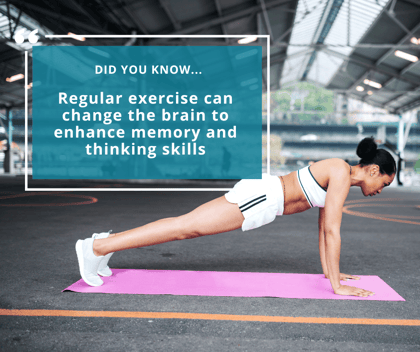 woman doing push-ups-outside-with-quote-regular exercise enhance brain memory