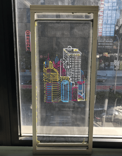 new york city colorful drawing on glass