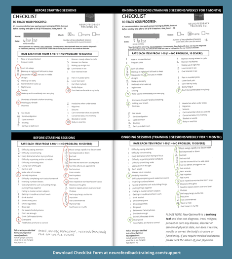 Checklist - before and after one month of brain training with neuroptimal