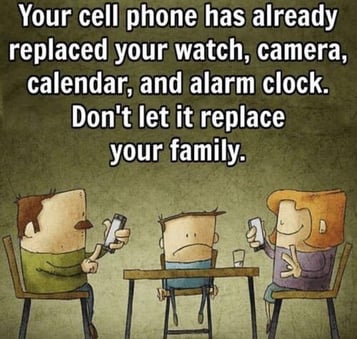family on cell phones cartoon 
